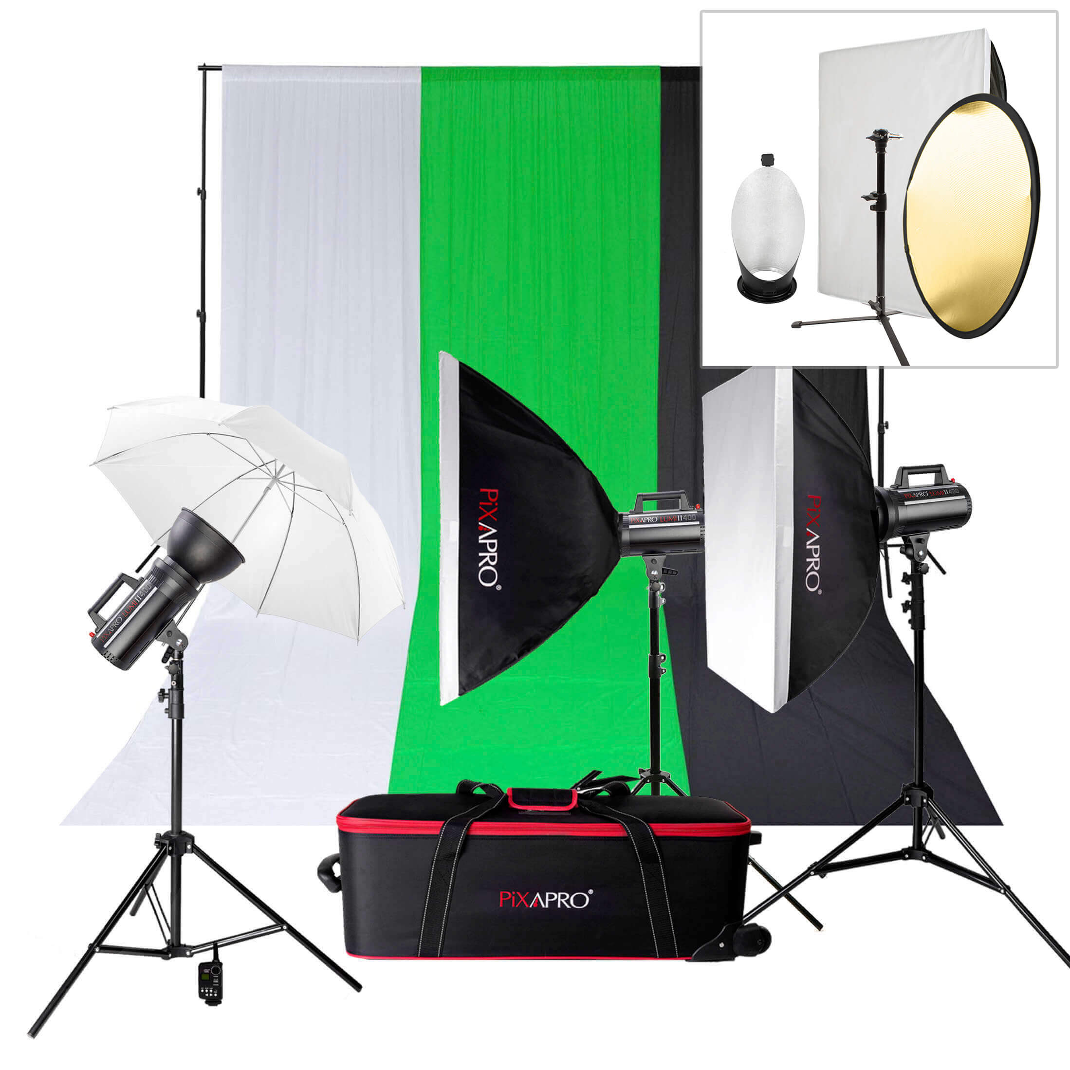 LUMI400II 3 Head Studio Flash Lighting Kit -Advanced Plus Portrait Photography
