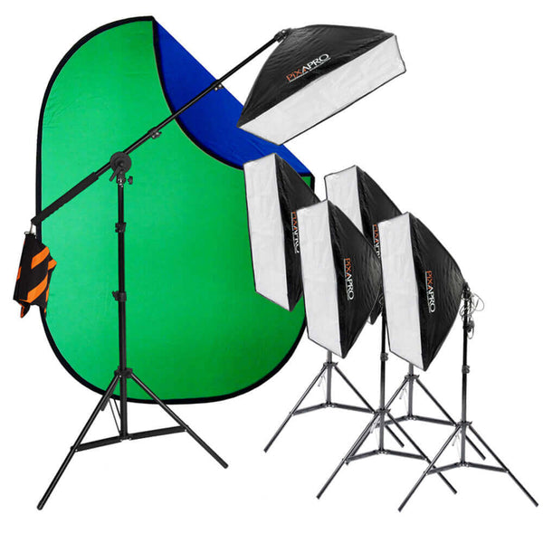 5x85W EzyLite 5 Softbox Kit and Background (Blue/Green) Collapsible 