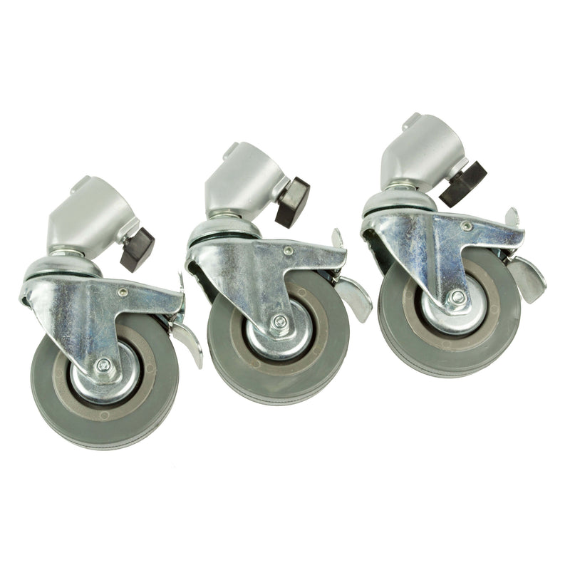 Set Of Three 75mm Caster Wheels With Brakes (22mm Fitting)