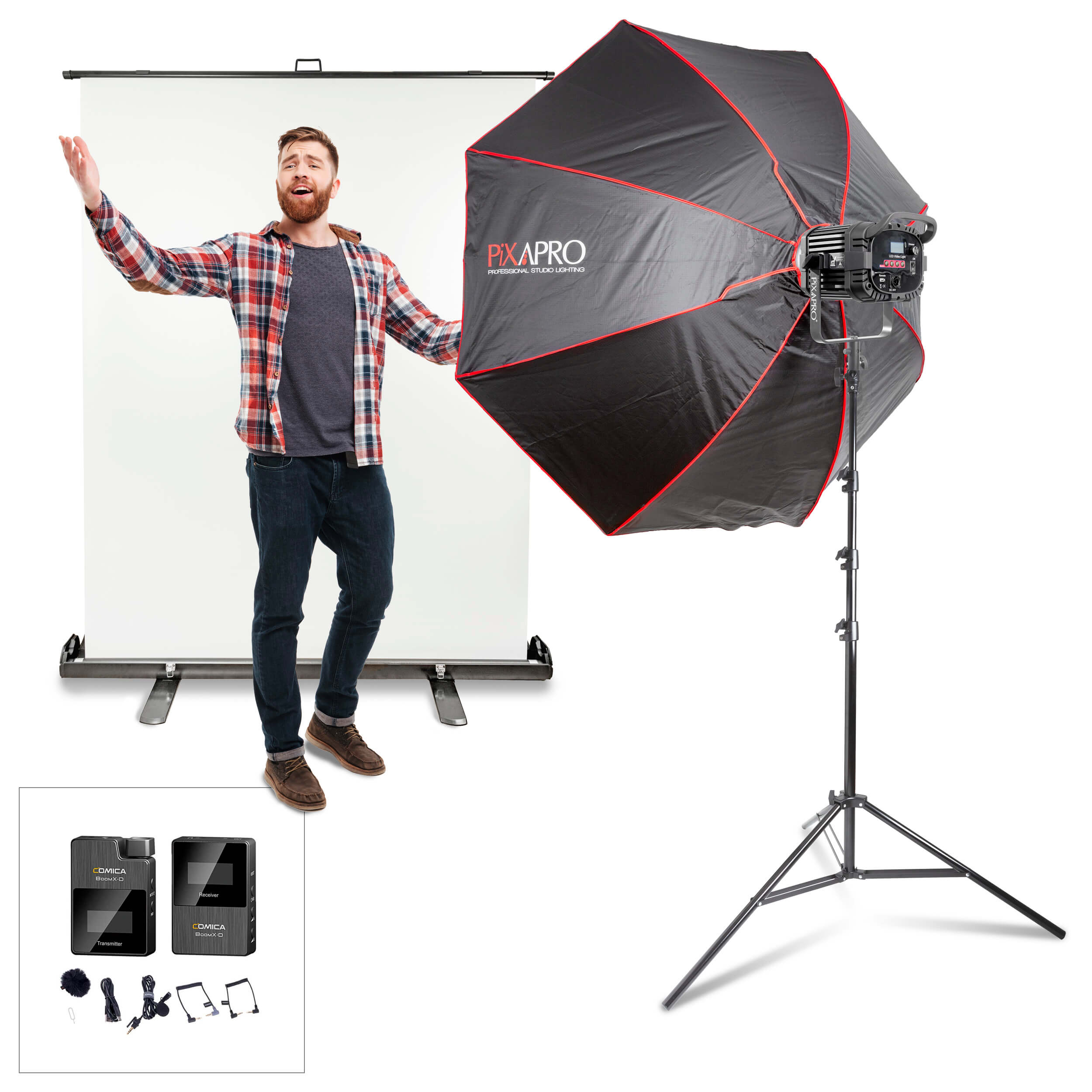 PIXAPRO LED200D MKIII Professional Actors Self-Audition Kit with Comica BoomX-D1 Mic