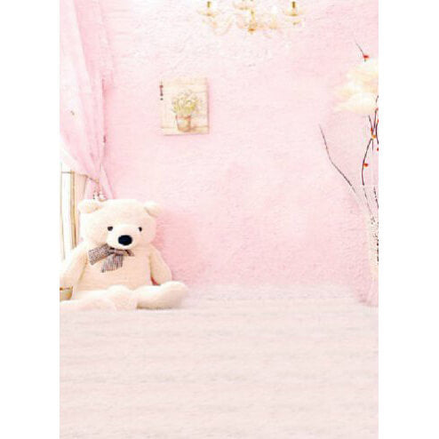 3x4m Pastel Pink Photography Background with White Bear (Baby Design 1)