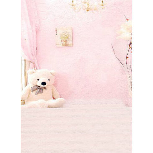 3x4m Pastel Pink Photography Background & White Bear (Baby Design 1)