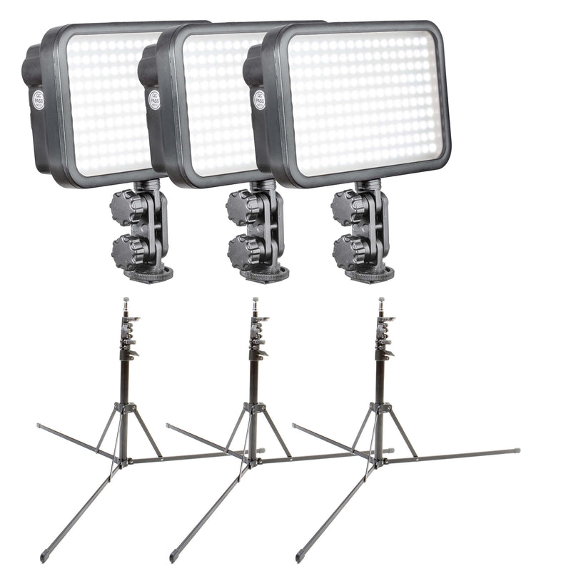 Three Head LED170 Portable and Mini Panel & Stands By PixaPro 