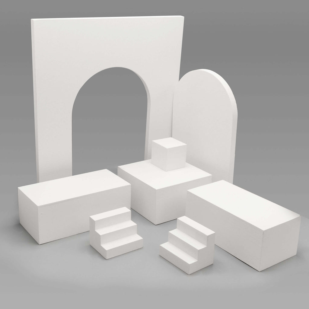 White Photo Studio Posing Prop Cubes (Arch, Mini Step, Cuboid)