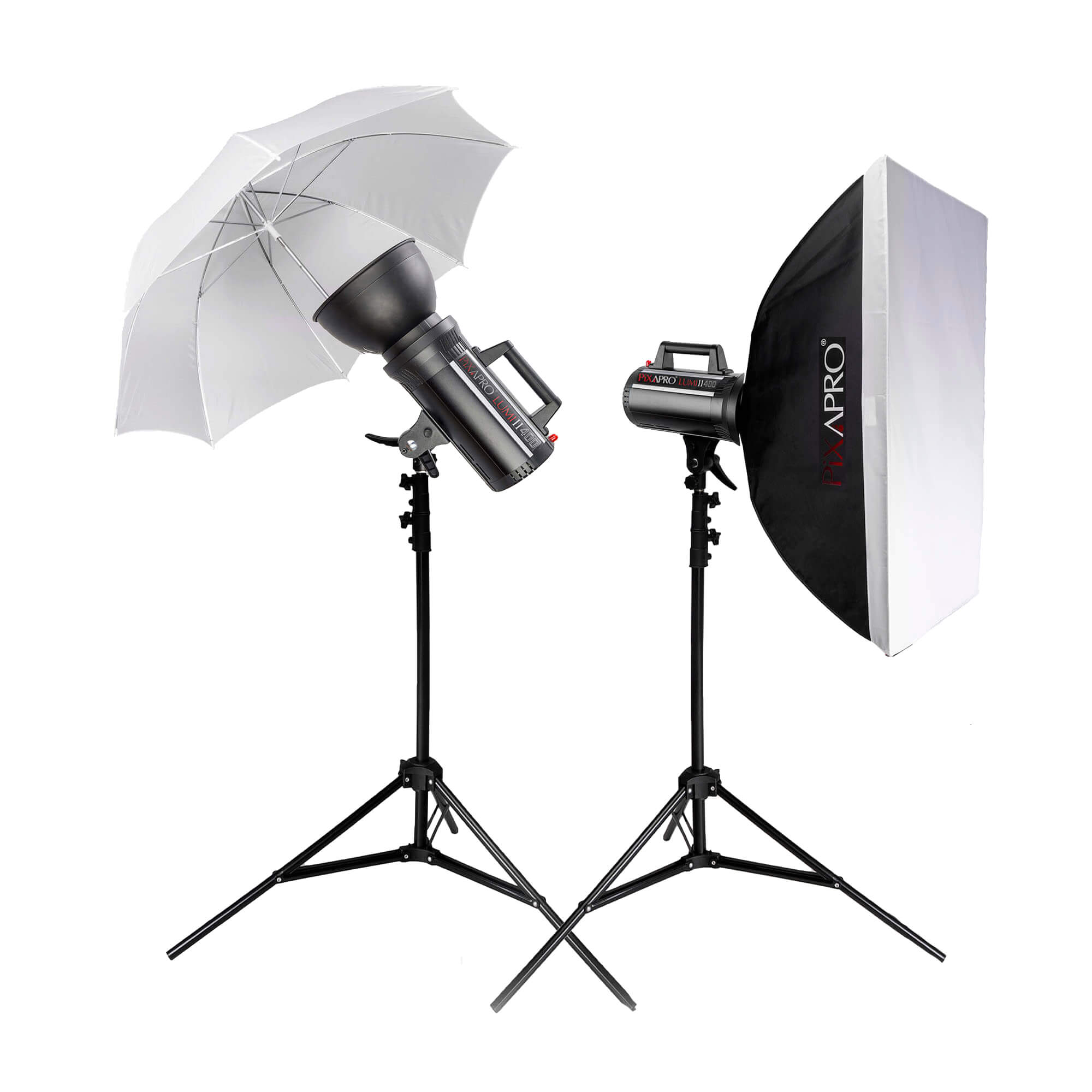 LUMI400II Studio Flash 2 Head Photo Lighting Kit By PixaPro 