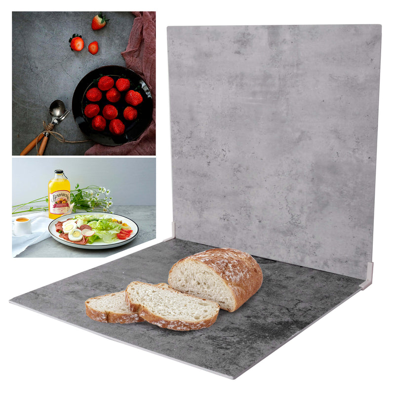 2 Pack Light/Dark Grey Concrete Effect Photo Backdrop Boards (60x60cm)
