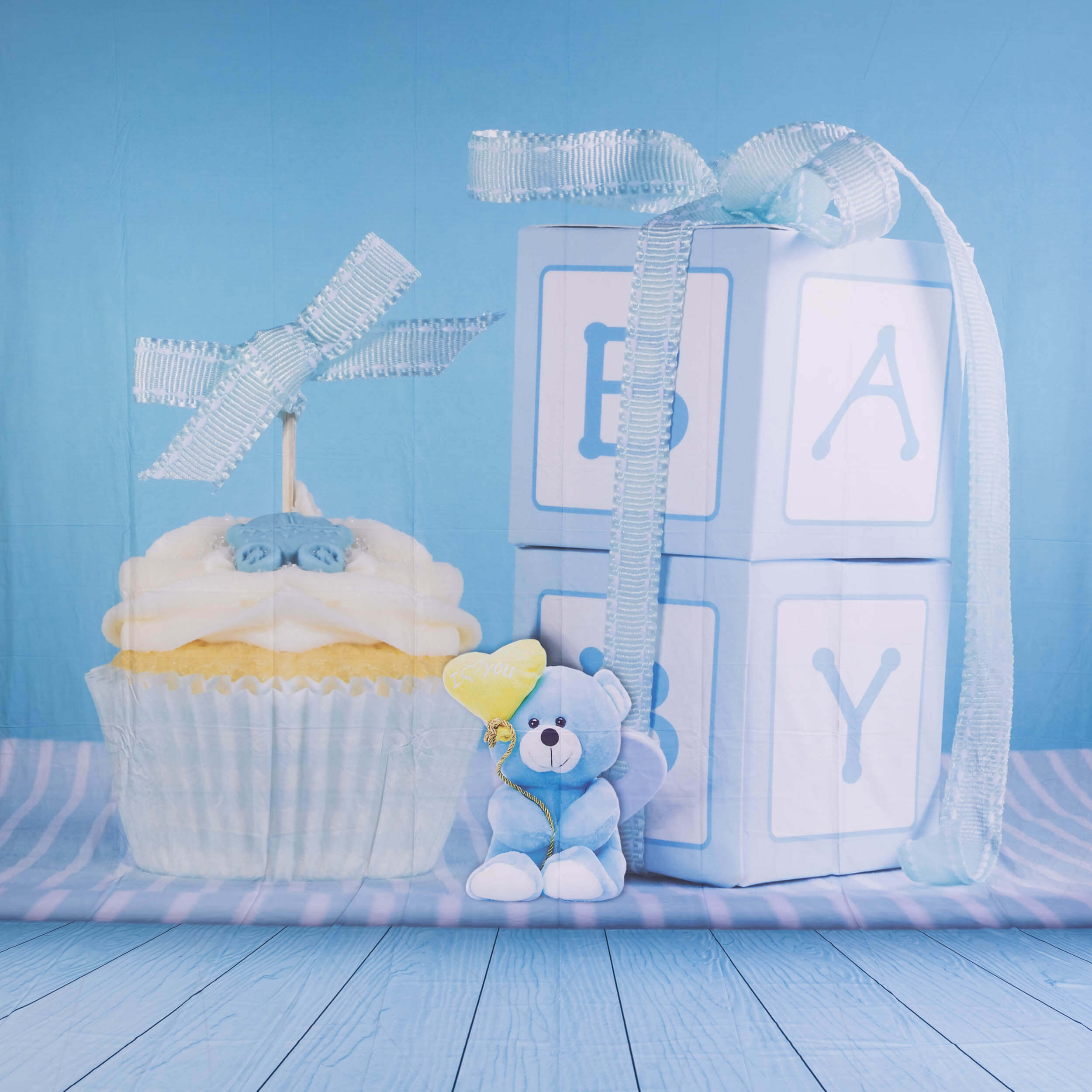 3x4m Blue Birthday Party Anti-Crease Printed Photo Backdrop (Baby Design 3)