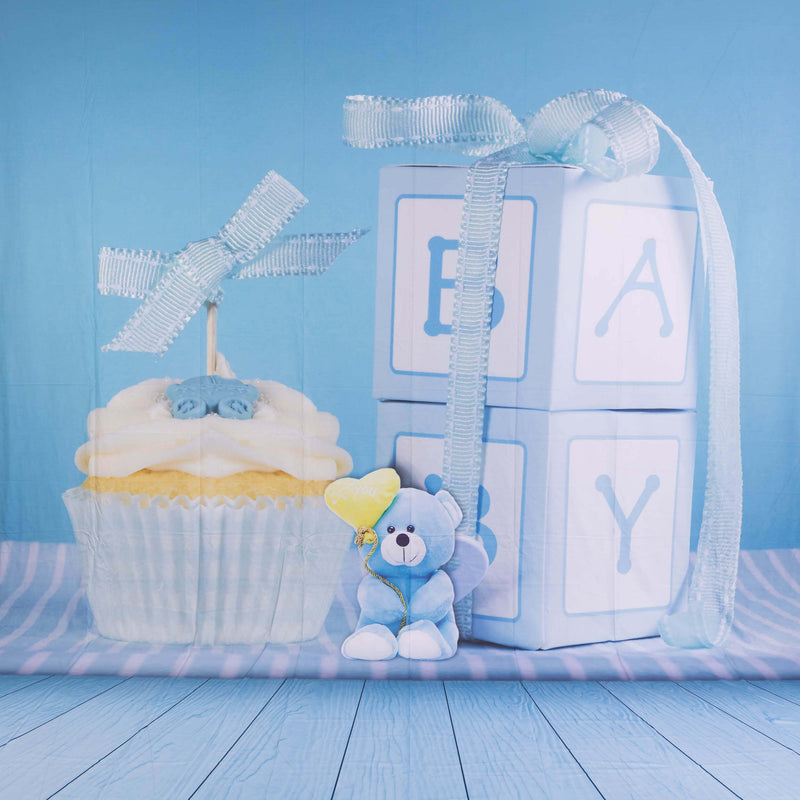 3x4m Blue Birthday Party Anti-Crease Printed Photo Backdrop (Baby Design 3)