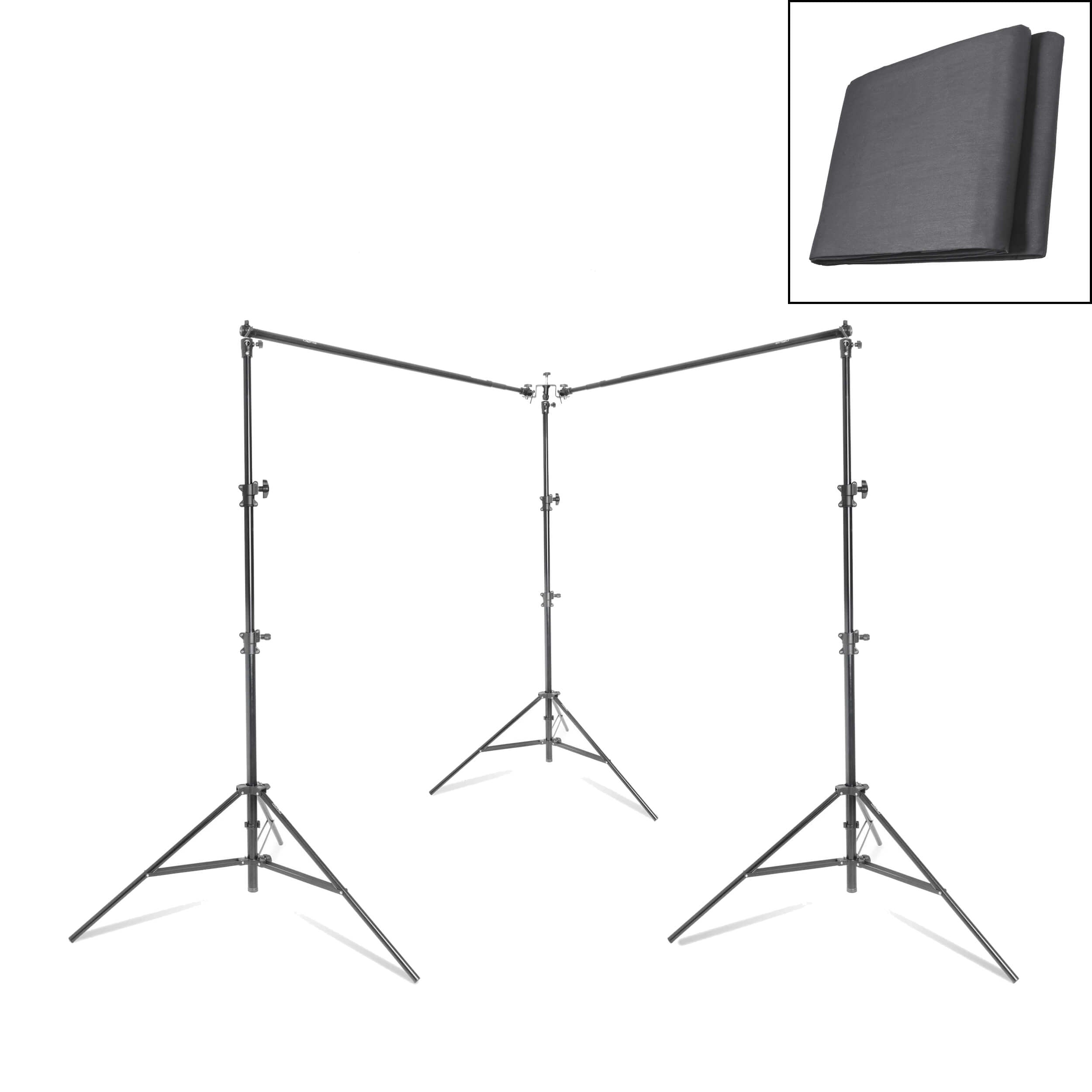 Double Telescopic Poratble Stand & 3x6m Grey Muslin Backdrops