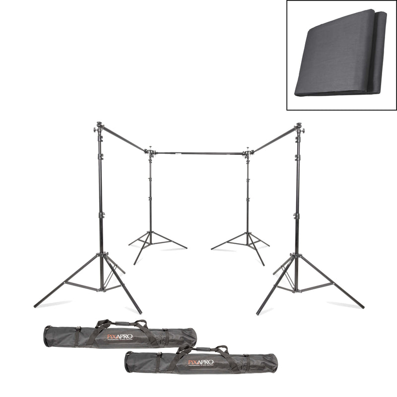 100% Muslin Cotton Grey Backdrop with Triple Telescopic Stand Kit