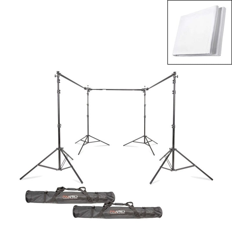 Triple Telescopic Background Stand with 3x6m White Backdrop
