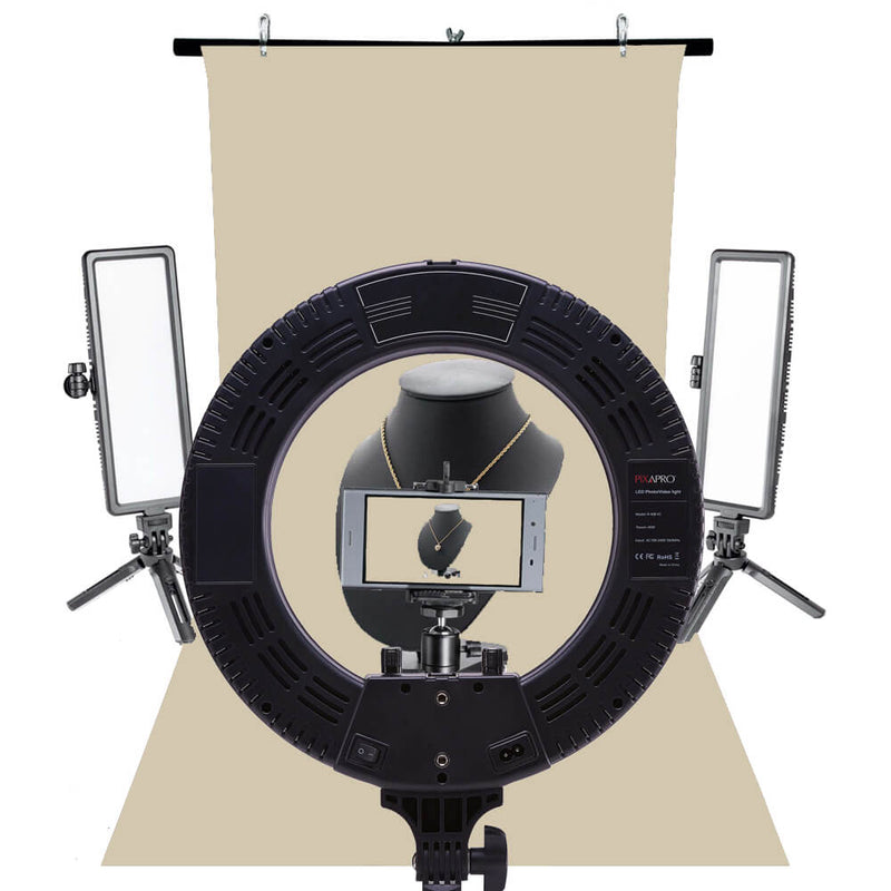 RICO140 Product Photography Lighting Kit with Dual Sided Paper Background Beige & Yellow