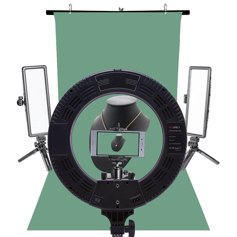 RICO140 Product Photography Lighting Kit with Dual Sided Paper Background ( Dark Green & Light Green) 