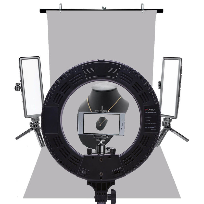 RICO140 Product Photography Lighting Kit with Dark Grey & Light Grey Sided Paper Background