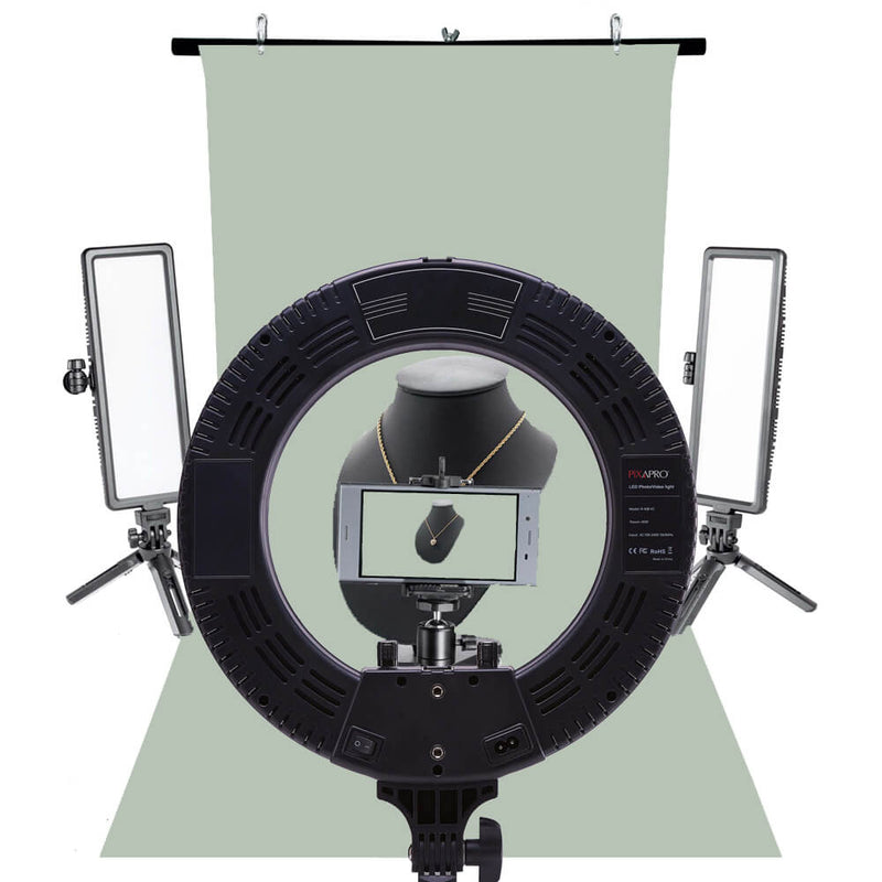 RICO140 Product Photography Lighting Kit with Light Olive & Medium Olive Sided Paper Background 