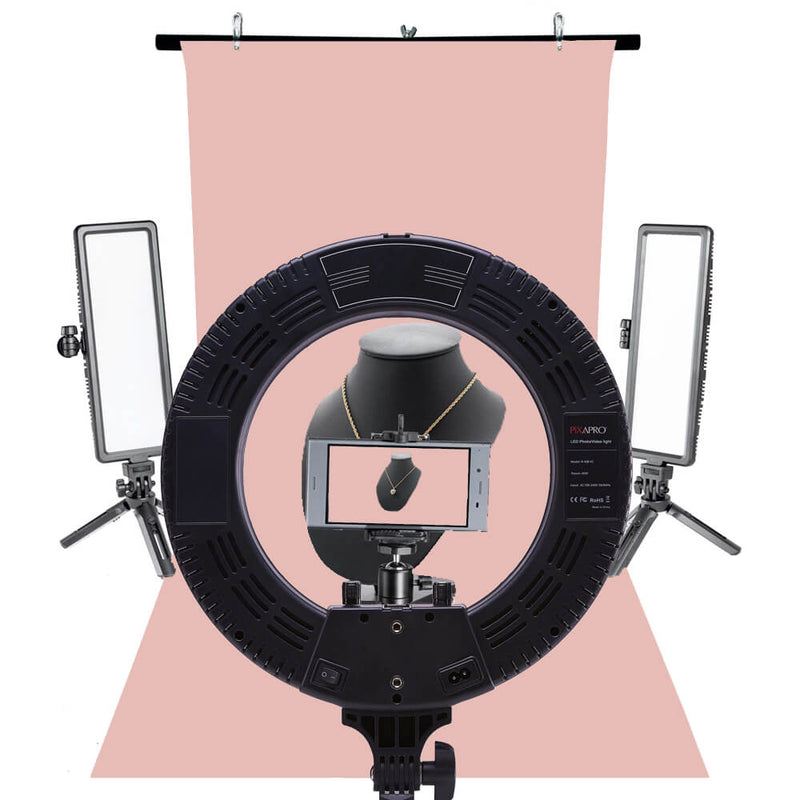 RICO140 Product Photography Lighting Kit with Dual Sided Paper Background (Pink and Red) 