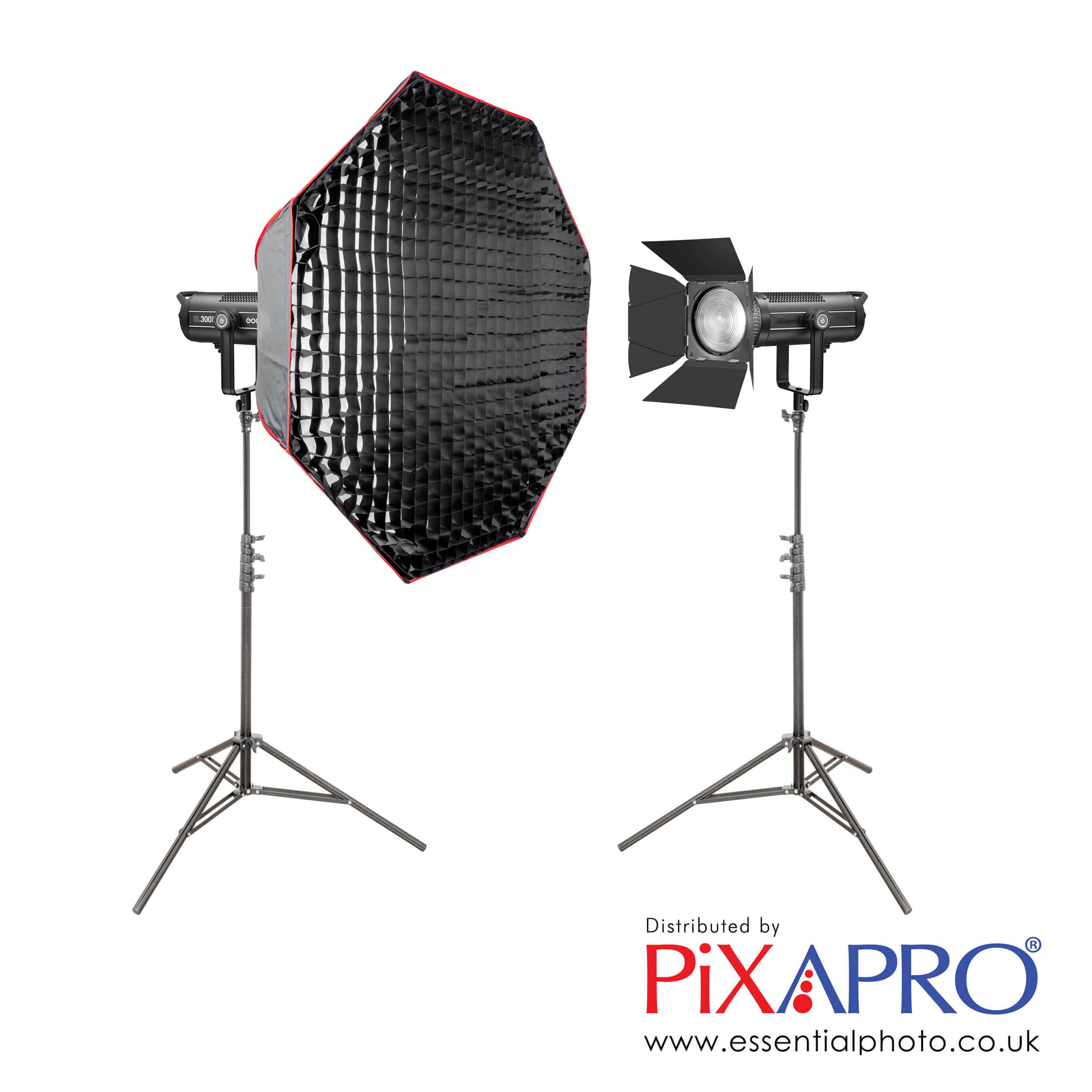 2 xGodox SL300II 320W LED Studio Light with Softbox and Fresnel 