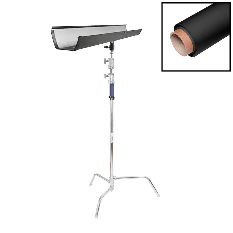 1.35x10m Paper Backdrop with T-Bone Bracket & C-Stand (Black)