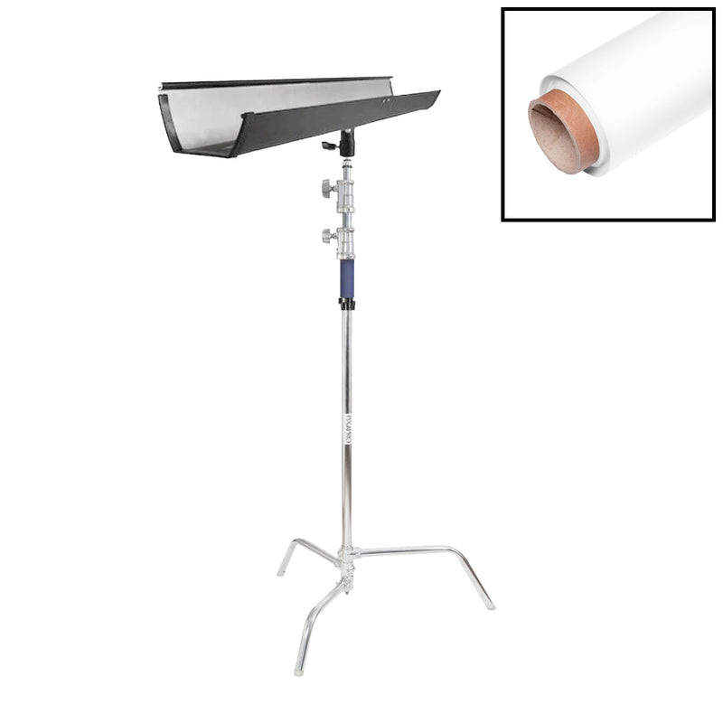 1.35x10m Seamless Paper Backdrop with T-Bone Bracket & C-Stand (White)