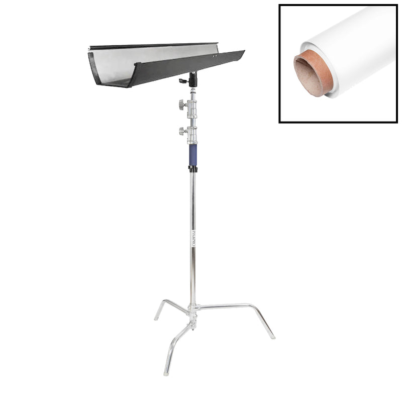 1.35x10m Paper Backdrop with T-Bone Bracket & C-Stand (White)