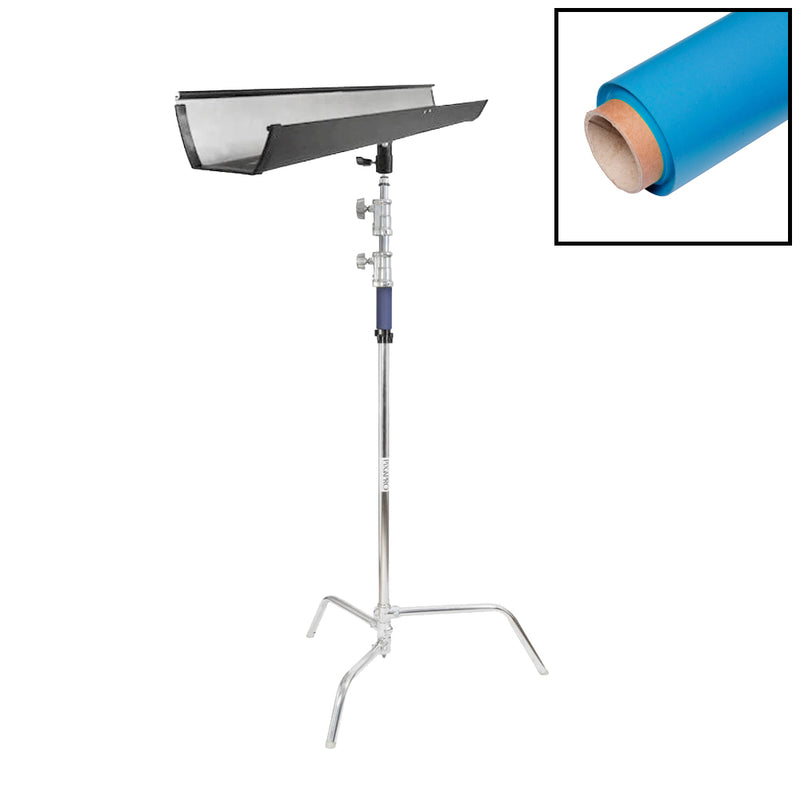 1.35x10m Paper Backdrop with T-Bone Bracket & C-Stand (Blue)