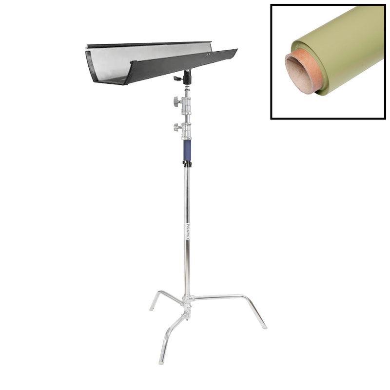 1.35x10m Paper Background with T-Bone Bracket & C-Stand (Light Olive Green)