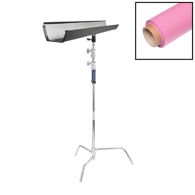 1.35x10m Paper Backdrop with T-Bone Bracket & C-Stand (Pink)