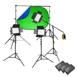 VNIX1000B 3 Head Boom Lighting Kit With Telescopic Background Stand And Blue/Green Collapsible Background (1.5x2.0m)