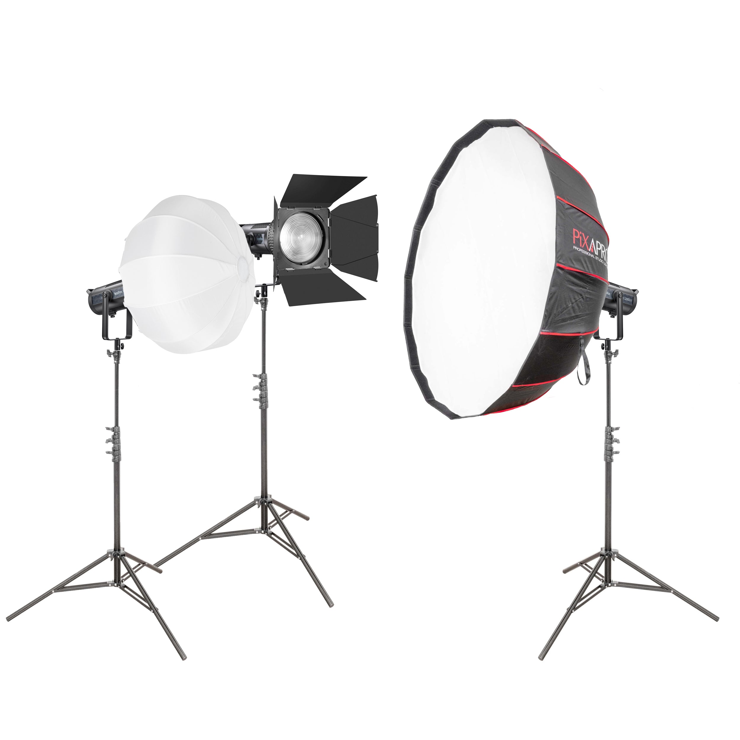 SL200IIBi Bi-Colour Lighting Three-Head Light Kit (105cm RiceBowl Softbox, Fresnel Lens And Diffuser Ball) - CLEARANCE