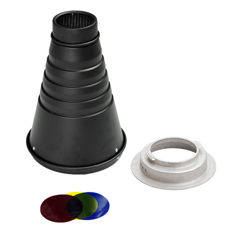 Interchangeable Fitting Conical Snoot With Honeycomb Grid & Gels For Broncolor (Big) 