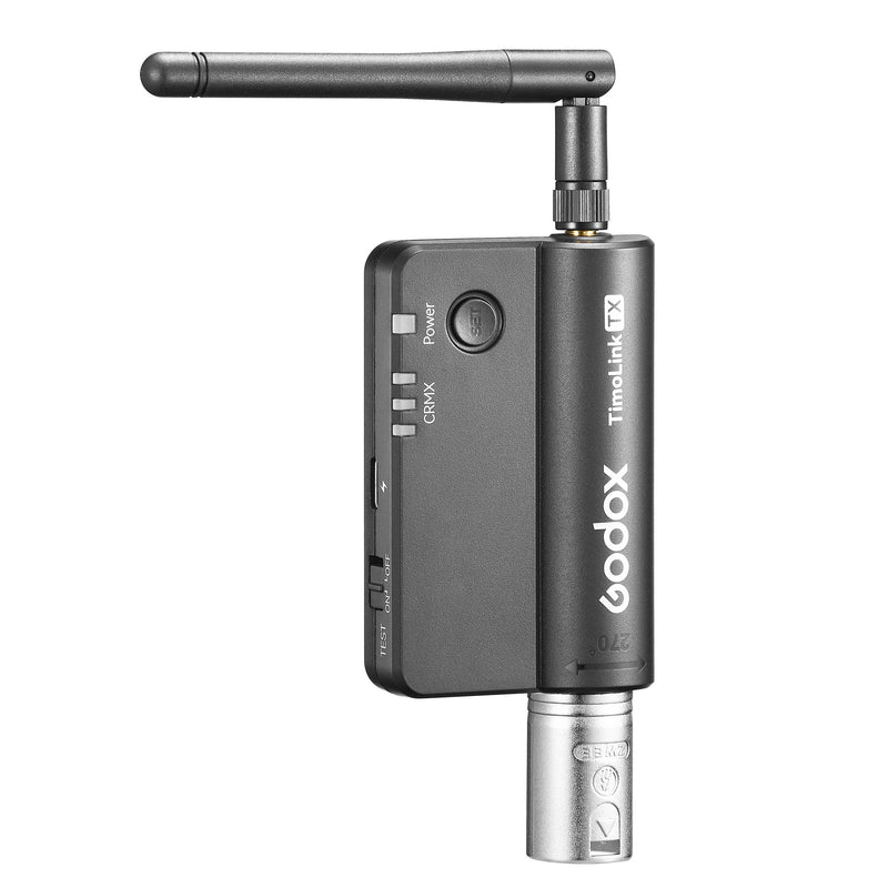 Godox TimoLink TX Wireless DMX Transmitter showing switches and ports