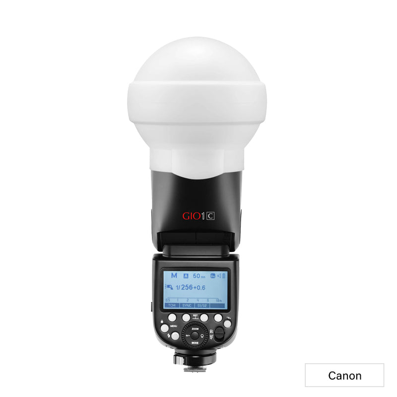 GIO1 Round Head On and Off Camera Speedlite & Diffuser Dome - Canon 
